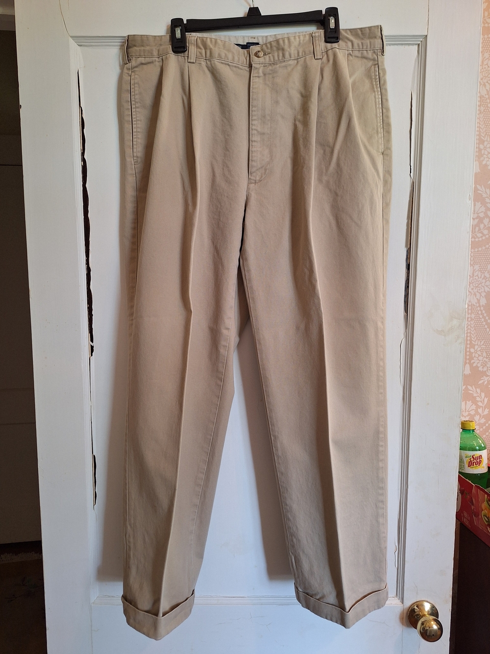 Vintage Polo Ralph Lauren Mens Chino Pants Front Pleats Cuffed Tan Sz 38x32